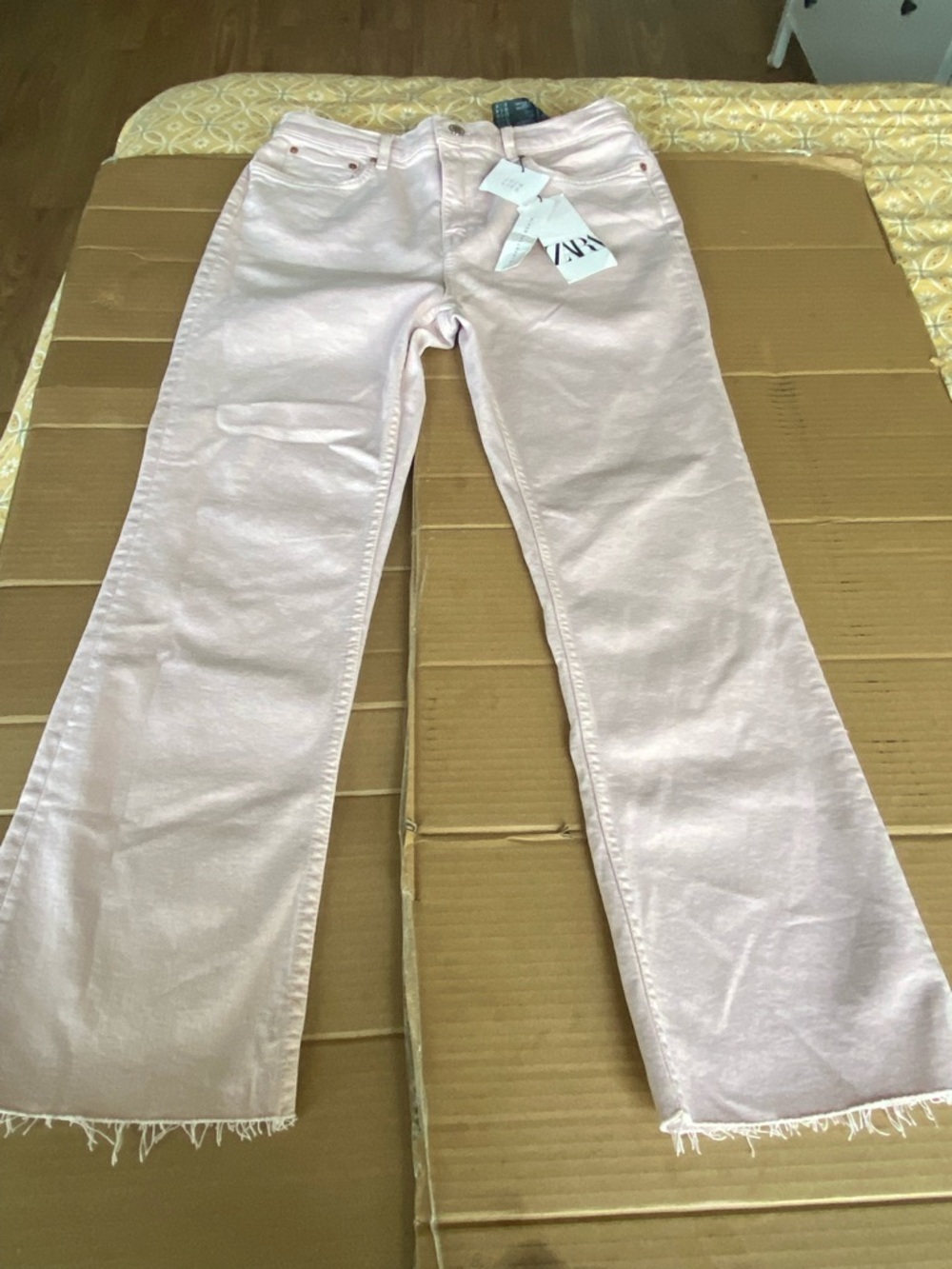 ZARA Light Pink Flare Jeans with Frayed Hem